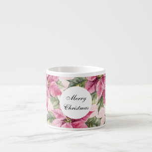 Chic Pink Poinsettia Flowers Christmas Espresso Cup