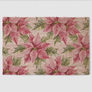 Chic Pink Poinsettia Flowers Christmas Fiber Doormat