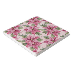 Chic Pink Poinsettia Flowers Christmas Trivet