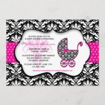 Chic Pink Polka Dot Damask Baby Shower Invite by TreasureTheMoments at Zazzle