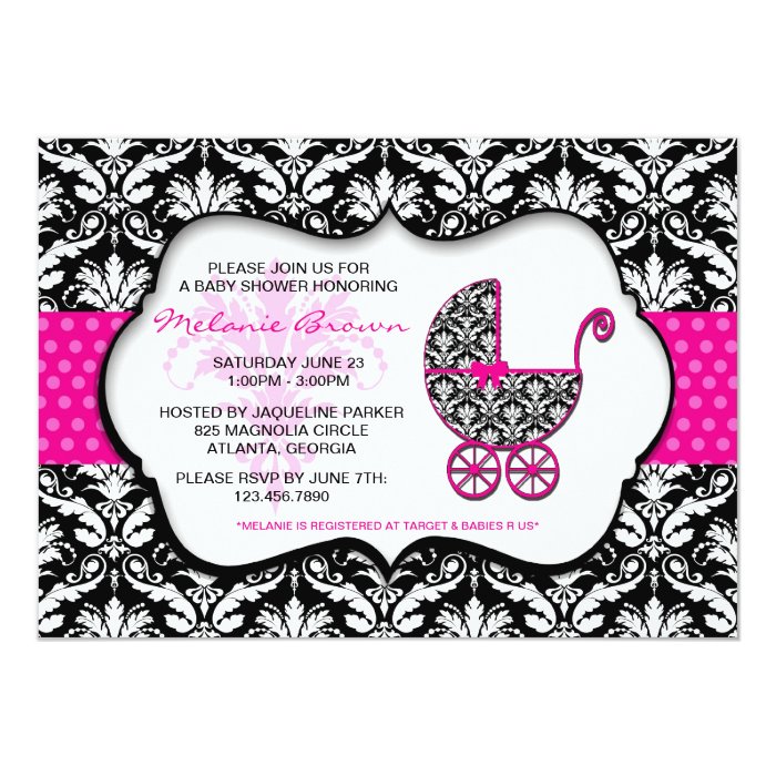 Chic Pink Polka Dot Damask Baby Shower Invite | Zazzle