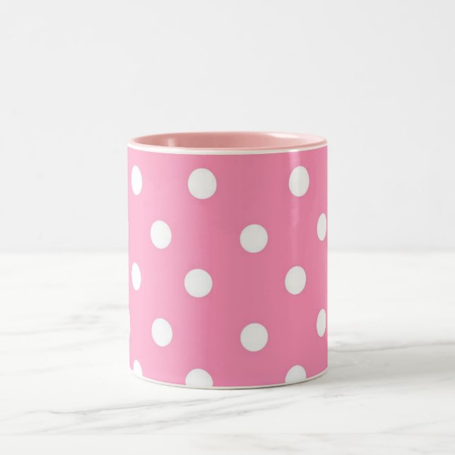 Chic Pink Polka dots Two-Tone Coffee Mug (Center)