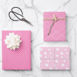 Chic Pink Polka Dots White Striped Wrapping Paper Sheets