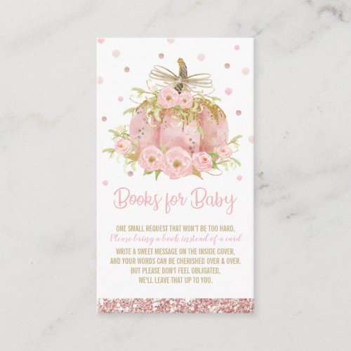 Chic Pink Pumpkin Baby Shower Girl Bring a Book Enclosure Card