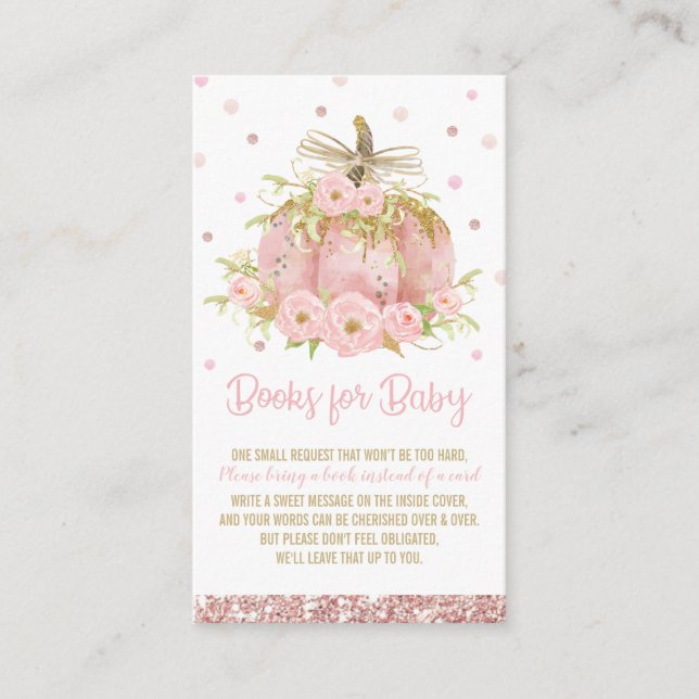 Chic Pink Pumpkin Baby Shower Girl Bring a Book Enclosure Card (Front)