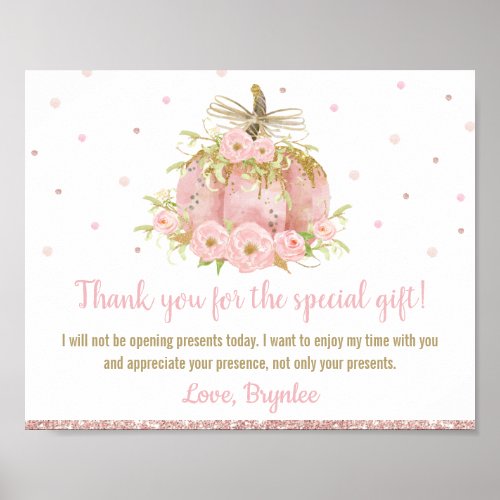 Chic Pink Pumpkin Birthday Wont Be Opening Gifts  Poster