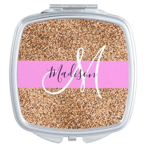 Chic Pink  Pumpkin Glitter Sparkles Monogram Name Compact Mirror