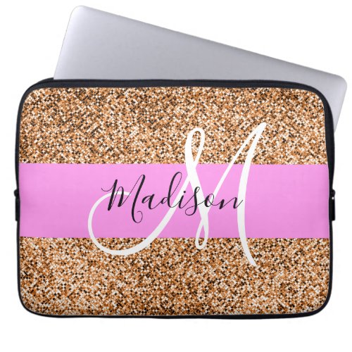 Chic Pink  Pumpkin Glitter Sparkles Monogram Name Laptop Sleeve