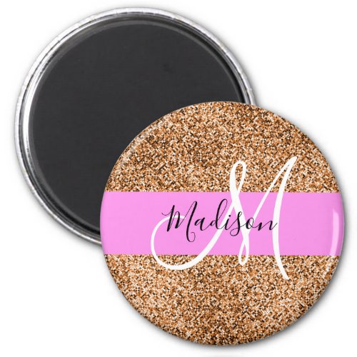 Chic Pink  Pumpkin Glitter Sparkles Monogram Name Magnet