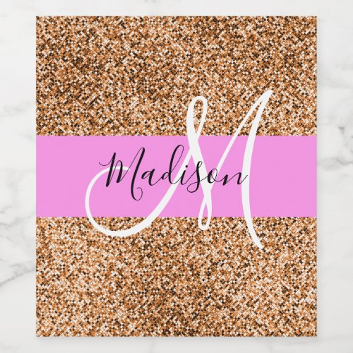 Chic Pink  Pumpkin Glitter Sparkles Monogram Name Wine Label