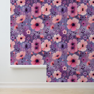 Chic Pink Purple Botanical Peel and Stick Accent Wallpaper