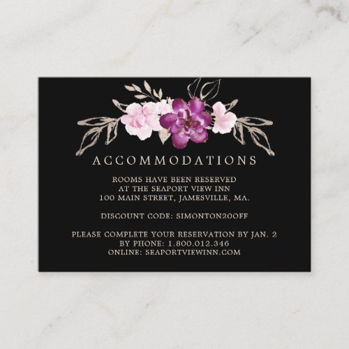 Chic Pink Purple Floral Wedding Accommodation Enclosure Card
