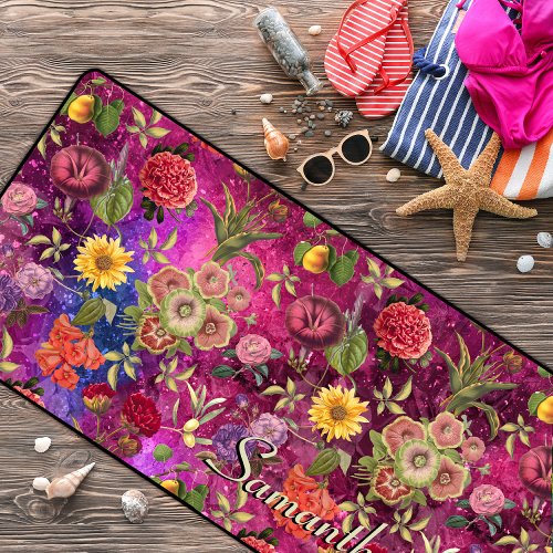 Chic pink purple flowers monogram floral pattern  desk mat