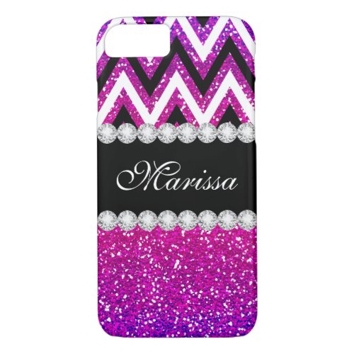 Chic Pink Purple Glitter Black White Chevron iPhone 87 Case