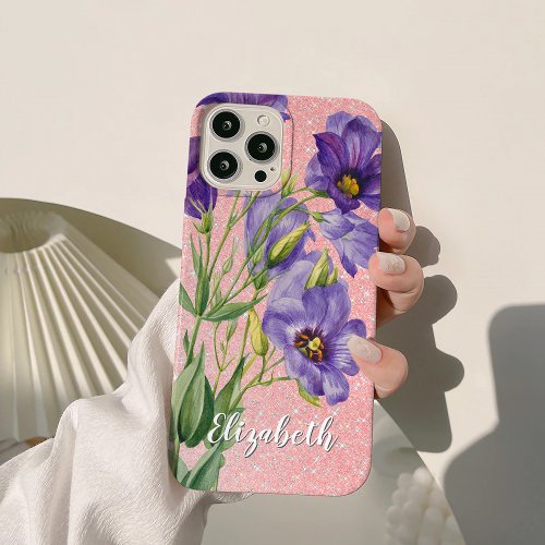 Chic Pink  Purple Glitter _ Elegant Botanical iPhone 15 Pro Max Case