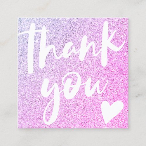 Chic pink purple glitter elegant modern thank you square business card