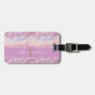 Chic Pink Purple Gold Agate Geode Monogram Luggage Tag