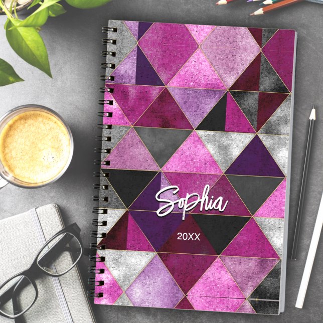 Chic pink purple grey geometric notebook (Creator Uploaded)