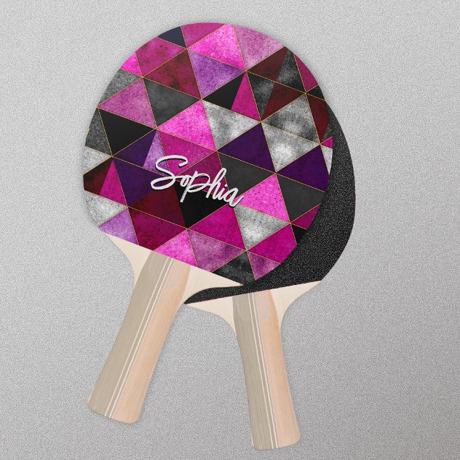 Chic pink purple grey geometric ping pong paddle (Creator Uploaded)
