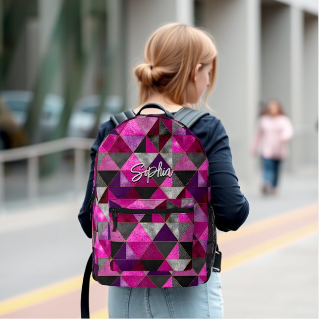 Chic pink purple grey geometric printed backpack (Creator Uploaded)