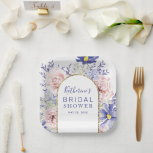 Chic Pink Purple Watercolor Floral Bridal Shower Paper Plates