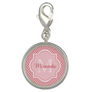Chic Pink Quatrefoil Monogram With Name Charm