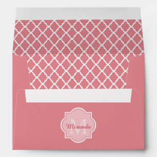 Chic Pink Quatrefoil Monogram With Name Envelope