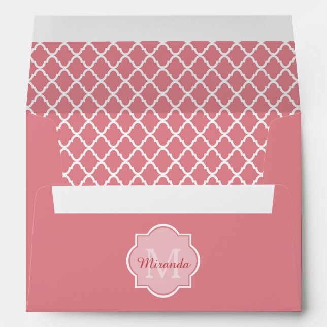 Chic Pink Quatrefoil Monogram With Name Envelope (Back (Bottom))
