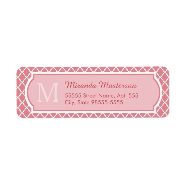 Chic Pink Quatrefoil Monogram With Name Label (Front)