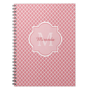 Chic Pink Quatrefoil Monogram With Name Notebook
