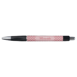 Chic Pink Quatrefoil Monogram With Name Pen