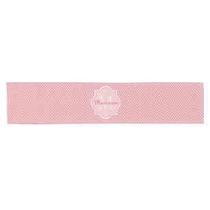 Chic Pink Quatrefoil Monogram With Name Short Table Runner