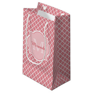 Chic Pink Quatrefoil Monogram With Name Small Gift Bag