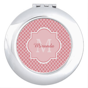 Chic Pink Quatrefoil Monogram With Name Vanity Mirror