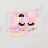 Chic pink rainbow unicorn marble eyelashes business card (Front/Back)