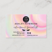 Chic pink rainbow unicorn marble eyelashes business card (Back)