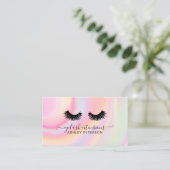 Chic pink rainbow unicorn marble eyelashes business card (Standing Front)
