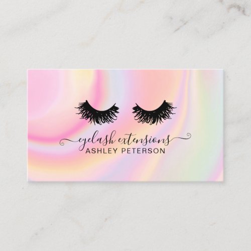 Chic pink rainbow unicorn marble eyelashes business card