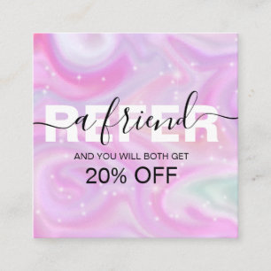 Chic pink rainbow unicorn marble Referral Card