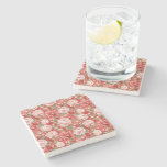 Chic Pink Red Flowers Stone Coaster