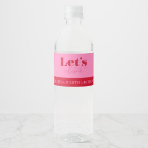 Chic Pink Red Let's celebrate Birthday Water Bottle Label