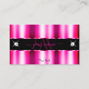 Chic Pink Red Ombre Black Sparkle Jewels Monogram Business Card