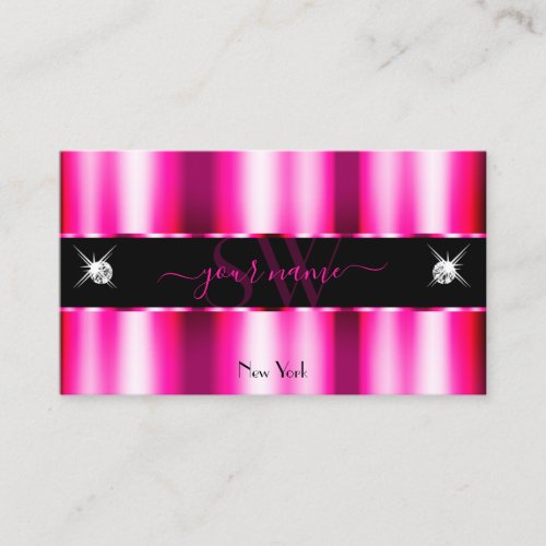 Chic Pink Red Ombre Black Sparkle Jewels Monogram Business Card