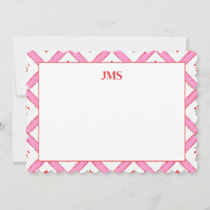 Chic Pink & Red Pattern Monogram Stationary Note Card