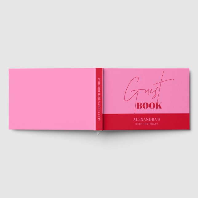Chic Pink Red Script Birthday Thank you Guest Book (Full)