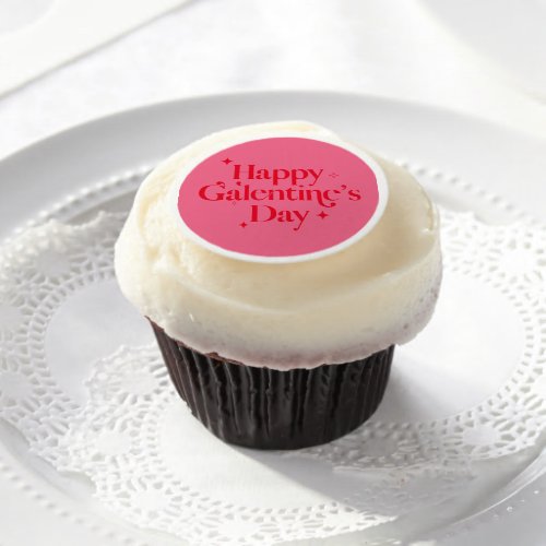 Chic Pink Red Sparkle Happy Galentines Day  Edible Frosting Rounds