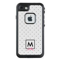 Chic Pink Ribbon Polka Dot Pattern Monogram LifeProof FRĒ iPhone 7 Case