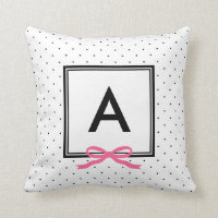 Chic Pink Ribbon Polka Dot Pattern Monogram Throw Pillow