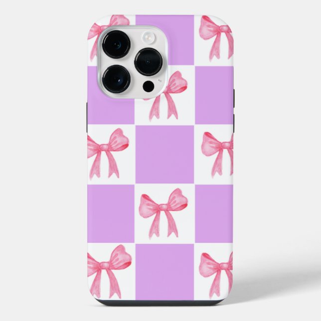 Chic Pink Ribbon Watercolor Checkered iPhone 13 Ca Case (Back)