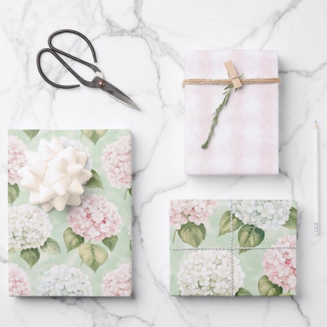 Chic Pink Romantic Blue White Floral Bridal Shower Wrapping Paper Sheets (Front)